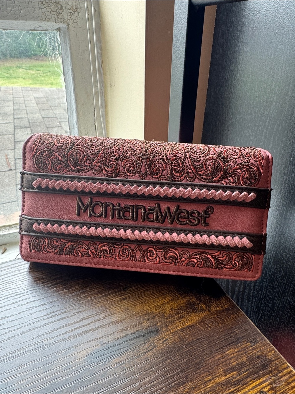 Montana West Embossed Floral Braided Accent Wallet in pink nwt